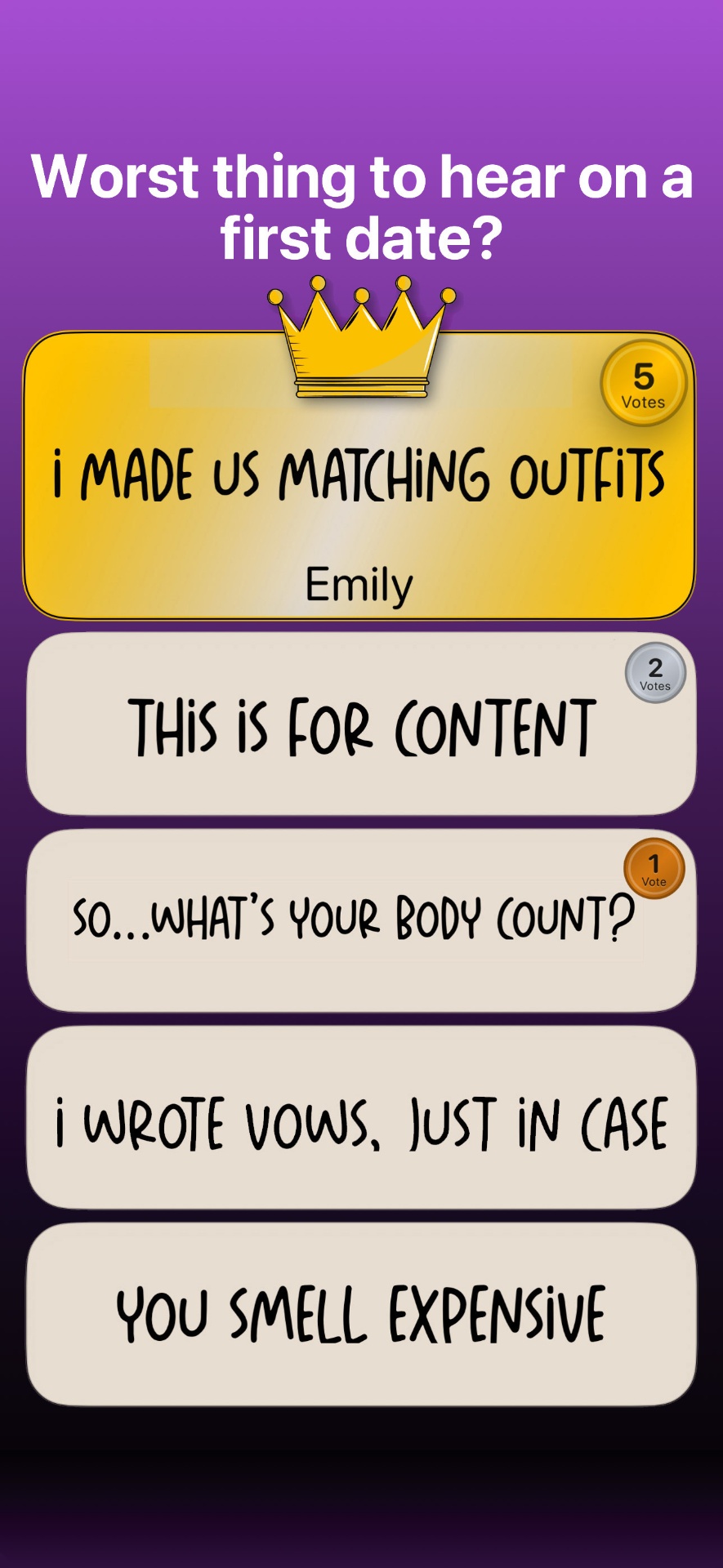 Quiplets voting screen